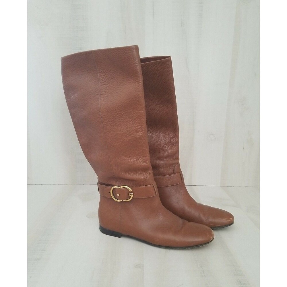 GUCCI Leather Riding Boots Side buckle Brown Sz 37.5 US 6.5 SEE PICTURES USED
